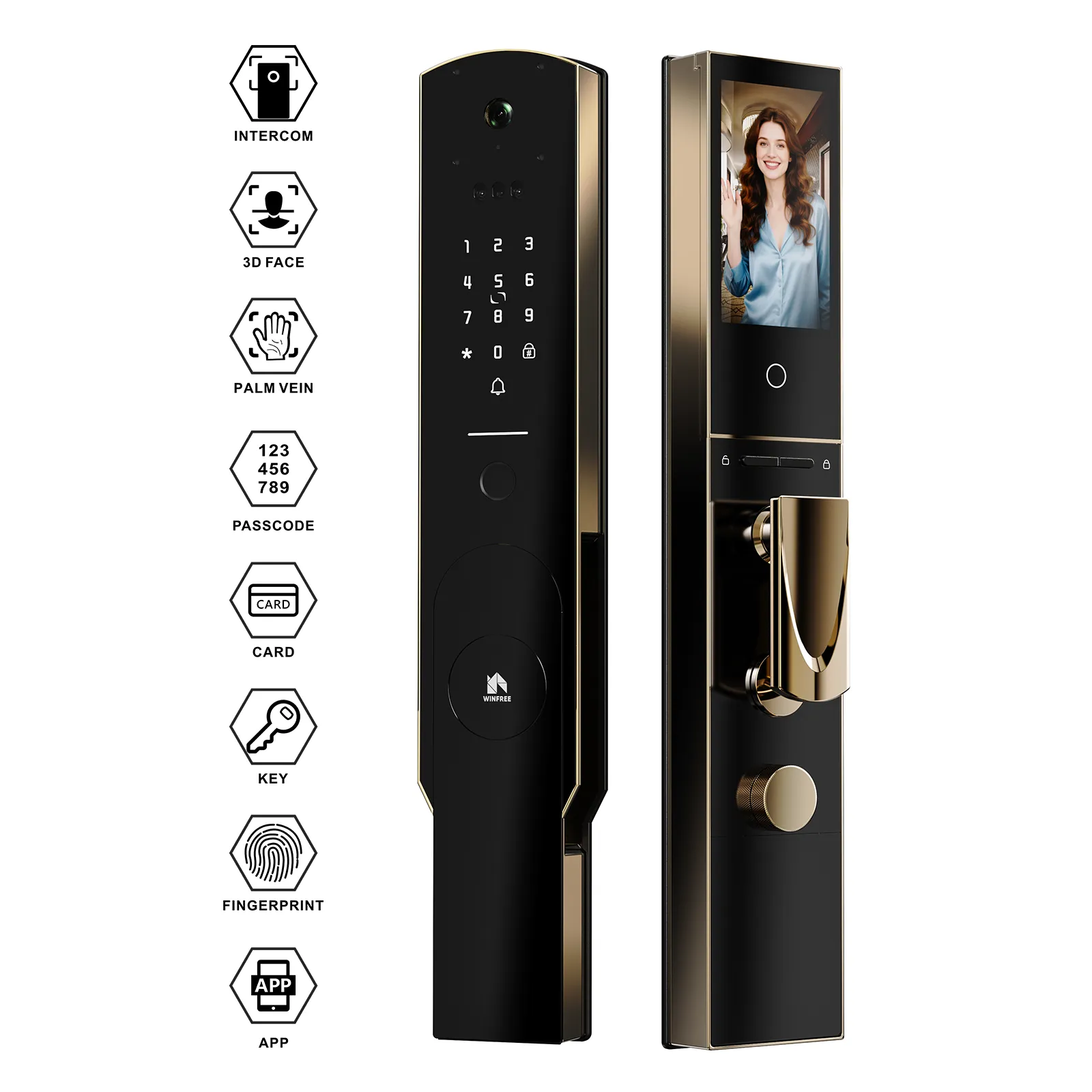 Winfree Tuya Wifi Automatic Video Surveillance Palm Vein Smart Main Door Lock - Image 2