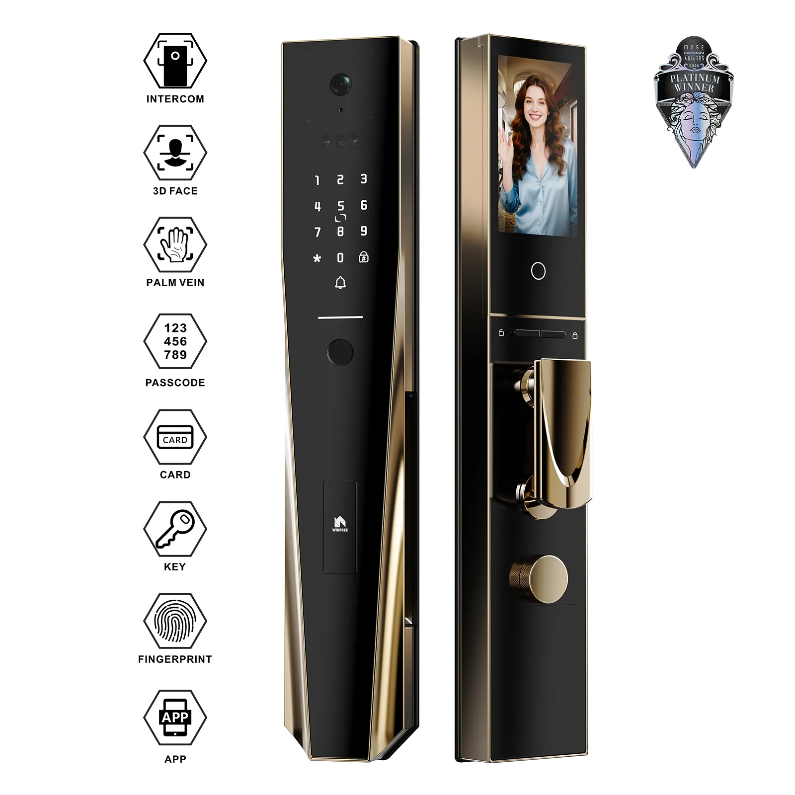 Winfree Tuya Wifi 3D face Automatic Intercom Smart Main Door Lock - Image 3