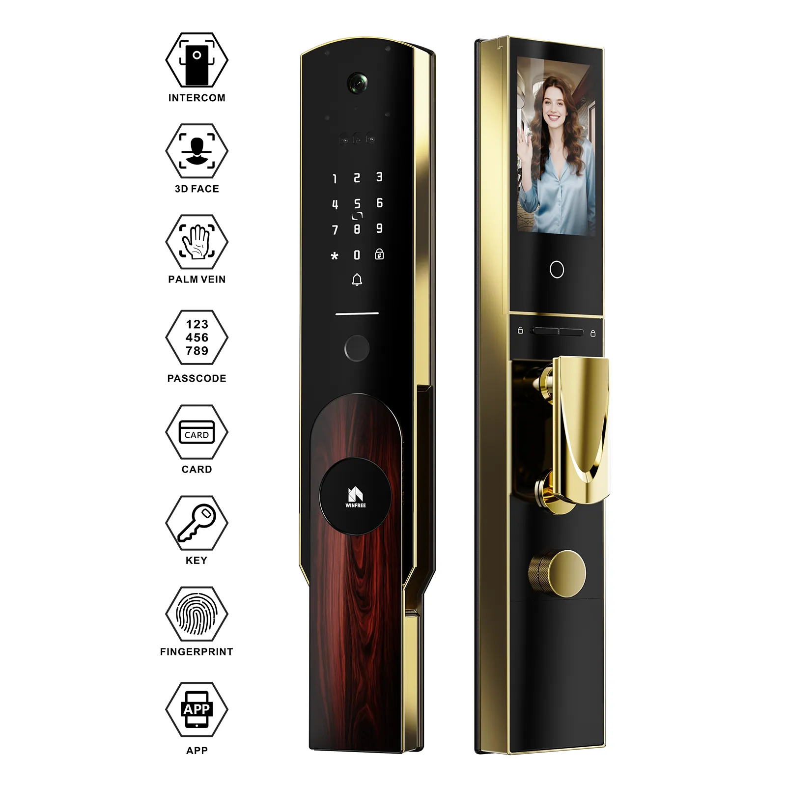 Winfree Tuya Wifi Automatic Video Surveillance Palm Vein Smart Main Door Lock - Image 3