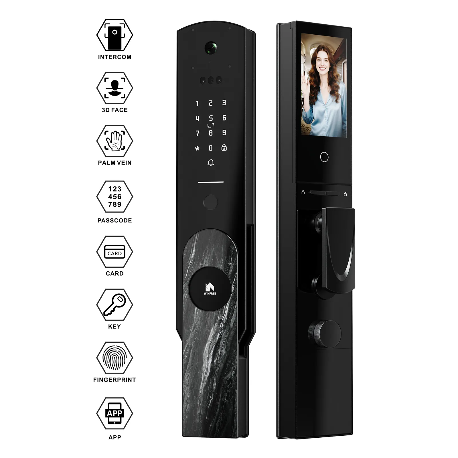 Winfree Tuya Wifi Automatic Video Surveillance Palm Vein Smart Main Door Lock