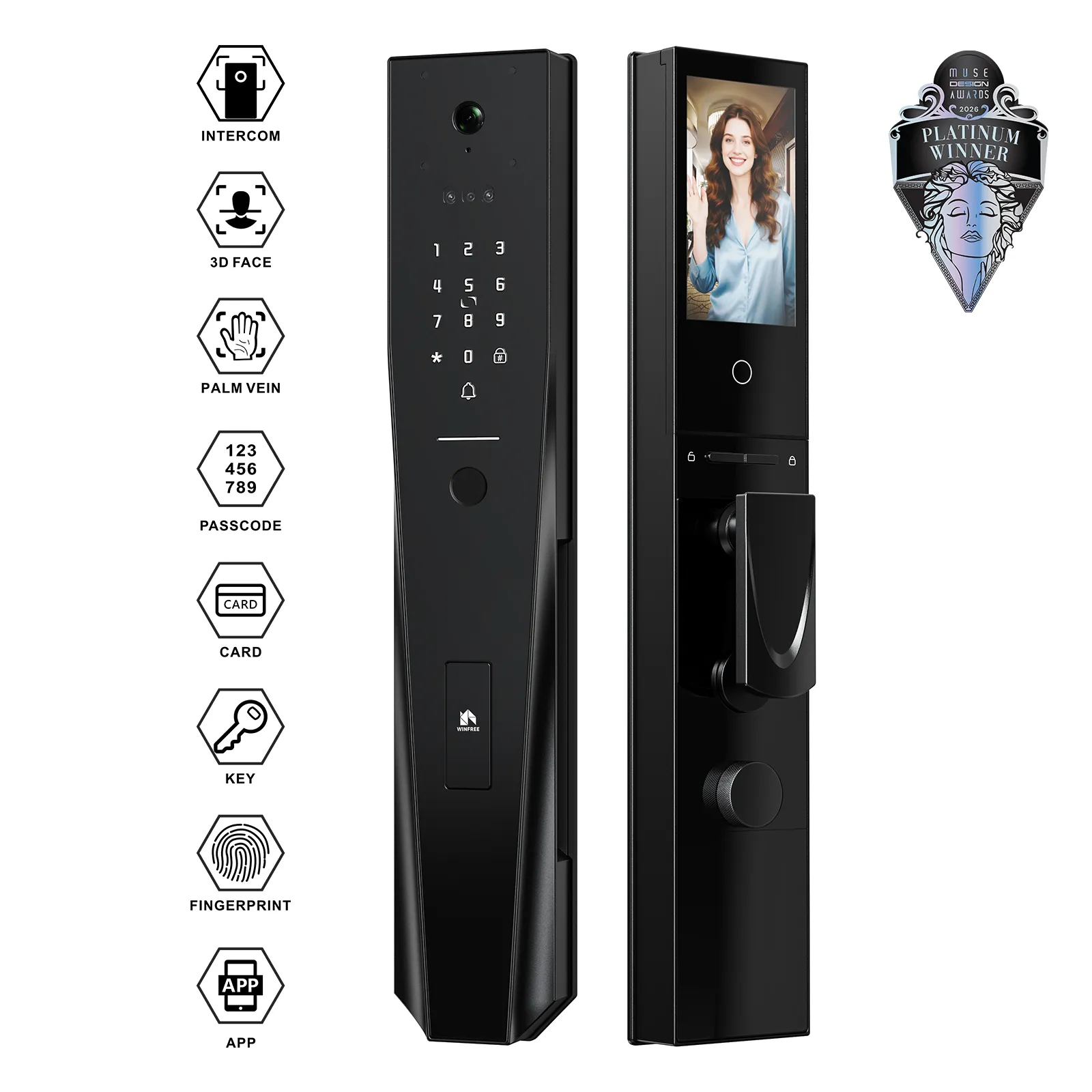 Winfree Tuya Wifi 3D face Automatic Intercom Smart Main Door Lock - Image 2